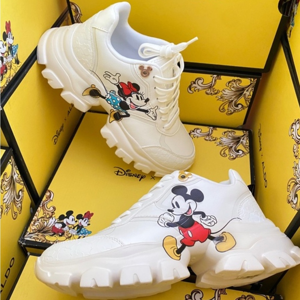Disney x Aldo White Mickey and Minnie Design Sneakers